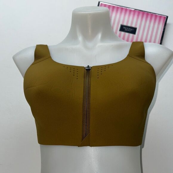 🔥Victoria's Secret olive green  Sports Bra with Front Zipper SZ 36D New - Picture 2 of 12